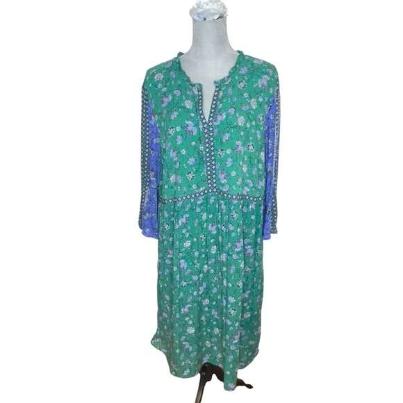 J Jill Mixed-print Peasant Dress In Sweet Clover Folkloric‎ Vine Border size XL - Picture 2 of 11